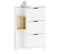 SoBuy Meuble à Chaussures Entrée - Armoire à Chaussures Blanc Compacte - Rangement pour 9 Paires de Chaussures - Idéal pour Petits Espaces et Appartements - MDF+Bambou, 90x19x129,5cm FSR209-WN