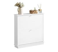 SoBuy Meuble à Chaussures Meuble Chaussures Entrée - 2 Abattants Fins Peu Encombrant + Rangement Compact pour 8-10 Paires - pour Couloir Appartement - Blanc 76x18x78cm - FSR99-W