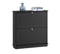 SoBuy Meuble à Chaussures Meuble Chaussures Entrée - 2 Abattants Fins Peu Encombrant + Rangement Compact pour 8-10 Paires - pour Couloir Appartement - Noir 76x18x78cm - FSR99-SCH