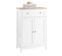 SoBuy Meuble Bas de Salle de Bain - Commode pour Salle de Bain, Armoire de Rangement avec étagère réglable, 1 Tiroir et 2 Portes, pour Le Couloir et la Cuisine, Blanc+Naturel, 60x35x87cm, FRG238-WN
