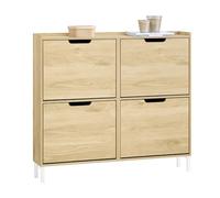 SoBuy Meuble Chaussure 4 Abattants Meuble à Chaussures d’Entree Armoire à Chaussures Rangement Chaussures Compact Range Chaussures Étroit pour Entrée ou Couloir L100xP19xH91cm Naturel FSR100-N