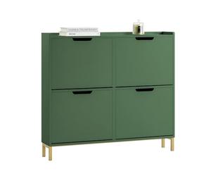 SoBuy Meuble Chaussure 4 Abattants Meuble à Chaussures d’Entree Armoire à Chaussures Rangement Chaussures Compact Range Chaussures pour Petite Entrée ou Couloir 100x19x90cm Meuble Vert Foncé FSR100-SY