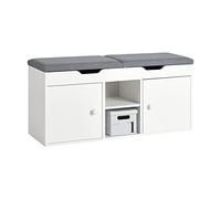 SoBuy Meuble Chaussure Banc à Chaussures avec Coussin Rembourré, 2 Portes, 3 Étagères Réglables - Rangement Chaussures Moderne pour Meuble d’Entrée - 150kg - Blanc 100x34x47cm - FSR96-W