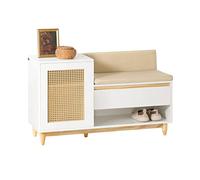 SoBuy Meuble Chaussure Banc Chaussures Entrée avec Tiroir, Porte à Treillis, Coussin Confortable pour Meuble d'Entrée ou Banc d'Entrée, Rangement Chaussures Blanc Naturel 100x35x60cm FSR128-W