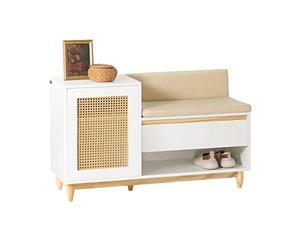 SoBuy Meuble Chaussure Banc Chaussures Entrée avec Tiroir, Porte à Treillis, Coussin Confortable pour Meuble d'Entrée ou Banc d'Entrée, Rangement Chaussures Blanc Naturel 100x35x60cm FSR128-W