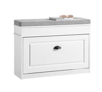 SoBuy Meuble Chaussure Banc d'Entrée - Banc à Chaussures avec Rangement à Abattant et Coussin Rangement Chaussures pour Couloir, Salon 75x24x54cm, Capacité 180kg, Effet Bois Vieilli Blanc, FSR82-L-WG