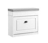 SoBuy Meuble Chaussure Banc d'Entrée - Banc à Chaussures avec Rangement à Abattant et Coussin Rangement Chaussures pour Couloir, Salon 61x24x54cm, Capacité 113kg, Effet Bois Vieilli Blanc, FSR82-K-WG