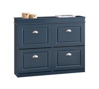 SoBuy Meuble Chaussure Bleu avec Tiroir et Crochets - Meuble à Chaussure 4 Abattants - Rangement Chaussure pour 16 Paires - Compact 24cm Profondeur MDF 104x24x83cm - FSR79-B