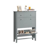 SoBuy Meuble Chaussure entrée avec tiroir 80x25x108cm pour entrée | Armoire à chaussures fine, 2 abattants et grand tiroir, MDF E1, capacité 12 paires, gris FSR89-HG