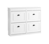 SoBuy Meuble Chaussure Entrée Blanc Bois Vintage, Meuble Chaussure avec Tiroir, Rangement Chaussures avec Portes Rabattables, Meuble d'Entrée Étroit 24 cm, Design Moderne 105x24x85 cm, FSR79-WG