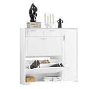 SoBuy Meuble Chaussure Entrée Meuble Rangement Chaussures - Armoire à Chaussures avec 2 Abattants, 2 Tiroirs, 1 Porte et 1 Compartiment Ouvert - Idéal Couloir Maison - Blanc 120x26x111cm FSR104-W