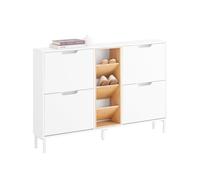 SoBuy Meuble Chaussure Meuble à Chaussure Rangement Chaussures Ultra Mince 19cm - 4 Abattants 3 Compartiments Ouverts Armoire à Chaussures pour Entrée Couloir Chambre Bois Blanc 126x19x85cm FSR183-WN