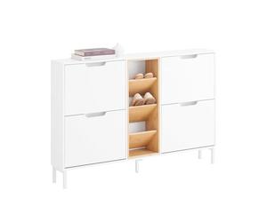 SoBuy Meuble Chaussure Meuble à Chaussure Rangement Chaussures Ultra Mince 19cm - 4 Abattants 3 Compartiments Ouverts Armoire à Chaussures pour Entrée Couloir Chambre Bois Blanc 126x19x85cm FSR183-WN