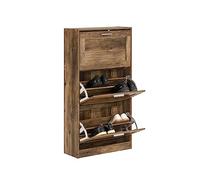SoBuy Meuble Chaussure Meuble à Chaussures Entrée Rangement Compact 3 Abattants Réglables - Armoire à Chaussures Fine pour Couloir - Bois foncé 60x23x115cm FSR137-L-F