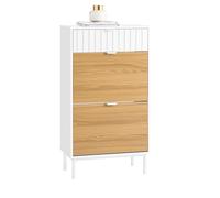 SoBuy Meuble Chaussure, Rangement Chaussure, Meuble d'Entrée, Meuble de Rangement à Chaussures Armoire, Commode à Chaussures avec 2 Abattants et 1 Tiroir, L60xP35xH110 cm, Blanc-Naturel, FSR174-WN