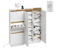 SoBuy Meuble Chaussure Ultra Fin, Grande Capacité FSR229-E-WN | Rangement Chaussure, Profondeur 15cm, 14 Paires,Prise USB-C,Design Suspendu,blanc,121 × 15 × 126 cm