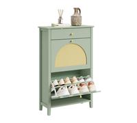 SoBuy Meuble Chaussures - 2 Portes 1 Tiroir 62x25x97cm Entrée | Meuble Chaussures En MDF Avec Portes En Rotin, Tiroir Pratique, 8 Paires, Rangement Petite Entrée, Vert Jaune, FSR223-GR