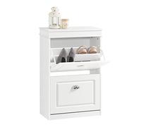 SoBuy Meuble à chaussures FSR78 – 2 abattants, 4 étagères, 8 paires – Blanc