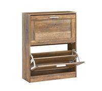 SoBuy Meuble Chaussures avec 2 abattants 60x23x79cm pour entrée | Armoire à chaussures fine avec séparateurs ajustables, MDF/PB E1, anti-basculement, dos semi-ouvert, bois foncé FSR137-F
