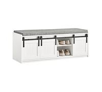 SoBuy Meuble Chaussures Banc à Chaussures avec 6 Compartiments - Porte de Grange Coulissante et Banc de Rangement - Meuble d'Entrée, Capacité 200kg pour Entrée, Chambre, Salon, 120x35x45cm, FSR133-W