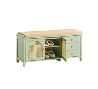 SoBuy Meuble Chaussures Banc Rangement Chaussures Entrée avec 3 Tiroirs, Portes Grille et Coussin Rembourré, 150kg, Vert, 100x34x46cm, FSR129-GR
