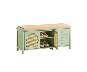SoBuy Meuble Chaussures Banc Rangement Chaussures Entrée avec 3 Tiroirs, Portes Grille et Coussin Rembourré, 150kg, Vert, 100x34x46cm, FSR129-GR