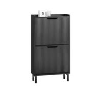 SoBuy Meuble Chaussures d’Entree avec 2 Abattants, Armoire à Chaussures Moderne, Rangement Chaussures Compact, Range Chaussures Étroit pour Petite Entrée ou Couloir 50x19x90cm Noir FSR177-SCH