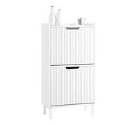 SoBuy Meuble Chaussures d’Entree avec 2 Abattants, Armoire à Chaussures Moderne, Rangement Chaussures Compact, Range Chaussures Étroit pour Petite Entrée ou Couloir 50x19x90cm Blanc FSR177-W