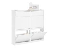 SoBuy Meuble Chaussures Meuble à Chaussures Entrée Rangement Chaussure Ultra Mince - 4 Portes Pliables, 2 Tiroirs, Gain de Place, Blanc, 98x19x95cm, FSR169-W