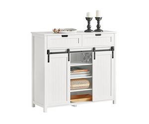SoBuy Meuble Chaussures, Meuble Entrée, Commode Armoire de Rangement pour Entrée, Salon, Cuisine, Meuble de Rangement avec 2 Tiroirs et 2 Portes de Grange Coulissantes, 104 x 35 x 93 cm Blanc FSB74-W