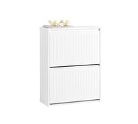 SoBuy Meuble Chaussures - Meuble Rangement Chaussures - 2 Abattants pour Petite Entrée ou Couloir - Design Moderne et Fonctionnel - Facile à Assembler - Blanc, 61x26x81 cm - FSR165-K-W