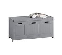 SoBuy Meuble Chaussures Rangement Chaussures Banc d'Entrée - 2 Portes, 1 Cube de Rangement avec Coussin Rembourré, Gris Clair - Idéal pour Entrée, Chambre, Salon - 90x35x45cm, Max 120kg - FSR80-SG