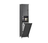SoBuy Meuble Colonne avec Panier à Linge - Armoire de Salle de Bain Rangement Étroit Étagère de Salle de Bain Petit Meuble WC Placard Gris 40x170x38 cm BZR124-DG