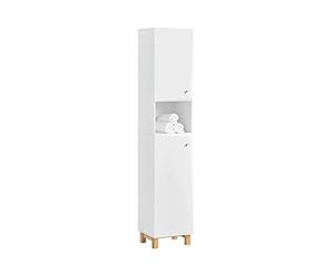 SoBuy Meuble Colonne de Salle de Bain avec 6 Compartiments de Rangement, Placard Armoire Haute, Étagère de Rangement sur Pieds au Style Contemporain L34cm x P30cm x H170.5cm - Blanc, BZR91-W