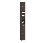 SoBuy Meuble Colonne Salle de Bain 20x20x180 cm, Armoire Rangement Étroit avec 1 Tiroir, 2 Portes et 5 Compartiments, Brun