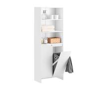 SoBuy Meuble Colonne Salle de Bain avec Panier à Linge - Armoire Haute Étroit avec Portes et Étagères Ouvertes - Meuble Rangement WC Blanc 60x30x171cm BZR155-W