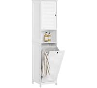 SoBuy Meuble Colonne avec Panier à Linge - Armoire de Salle de Bain Rangement Étroit Étagère de Salle de Bain Petit Meuble WC Placard Blanc 40x170x38 cm BZR124-W