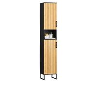 SoBuy Meuble Colonne Salle de Bain - Colonne Haute Imperméable avec Étagères Réglables - Meuble de Rangement Salle de Bain 30cm de Large - pour Salle, Entrée, Cuisine - Noir, BZR201-SCH