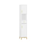 SoBuy Meuble Colonne Salle de Bain Étroite BZR181-W avec 1 Compartiment Ouvert, 1 Tiroir et 2 Portes, Blanc, 30x30x170 cm