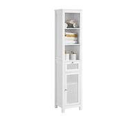 SoBuy Meuble Colonne Salle de Bain Rangement Haut et Étroit avec Tiroir et 3 Étagères Ouvertes Design Aéré Antimoisissure, Idéal pour Petites Salles de Bain et Appartements 35 x 161 x 32 cm BZR36-W