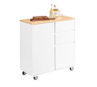 SoBuy Meuble Cuisine à roulettes avec Plan de Travail Desserte Cuisine avec tiroirs, Placard, Barre latérale Meuble de Rangement Bas Cuisine Micro-Onde en Bois de Caoutchouc 90x40x90cm FKW124-WN