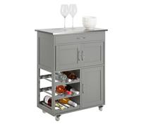 SoBuy Meuble Cuisine à roulettes avec Plan de Travail Desserte Cuisine avec tiroirs, Range-Bouteilles îlot Central Compact pour Cuisine, Salle à Manger et extérieur Gris Clair 67x38x86cm FKW45-HG
