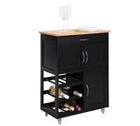SoBuy Meuble Cuisine à roulettes avec Plan de Travail Desserte Cuisine avec tiroirs, Range-Bouteilles îlot Central Compact pour Cuisine, Salle à Manger et extérieur Noir 67x38x86cm FKW45-SCH