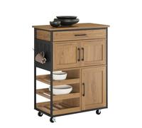 SoBuy Meuble Cuisine à roulettes avec Plan de Travail Desserte Cuisine avec tiroirs, Range-Bouteilles îlot Central Compact pour Cuisine, Salle à Manger et extérieur Vintage Marron 67x37x88cm FKW134-N