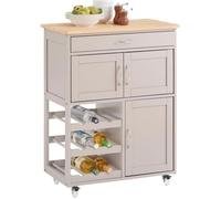 SoBuy Meuble Cuisine à Roulettes avec Plan de Travail, Tiroirs et Range-Bouteilles Îlot Compact Cuisine et Salle à Manger 67x86x38cm