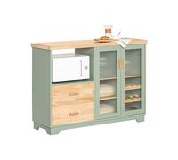 SoBuy Meuble Cuisine avec Niche Micro-Ondes, Porte-Bouteilles, 120×40×90 cm | Buffet avec plan en bois d’hévéa, portes vitrées et tiroirs, MDF, cuisine salle à manger coin café terrasse, FSB81-GR