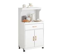 SoBuy Meuble Cuisine avec Plan de Travail, desserte de Cuisine à roulettes, Chariot de Service Meuble Micro-Ondes avec tiroir et Placard, Meuble de Rangement Blanc, 62x119x40 cm FSB12-W
