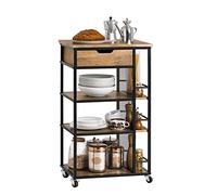 SoBuy Meuble Cuisine Desserte de Cuisine à roulettes, Desserte Rangement avec 1 Tiroir, 3 Étagères et Étagères Latérales Meuble de Rangement Cuisine Style Industriel L50 x P37 x H87 cm FKW99-N
