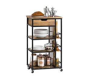 SoBuy Meuble Cuisine Desserte de Cuisine à roulettes, Desserte Rangement avec 1 Tiroir, 3 Étagères et Étagères Latérales Meuble de Rangement Cuisine Style Industriel L50 x P37 x H87 cm FKW99-N