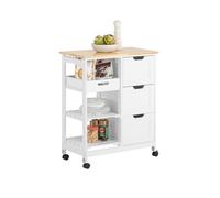 SoBuy Meuble Cuisine Desserte de Cuisine à roulettes, Desserte Rangement avec 3 Tiroirs et 1 Tablette Amovible, Meuble de Rangement Cuisine, L68xP38xH85cm, Blanc,FKW79-W